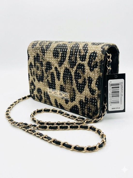 bebe Handbags - NWT Bebe Meara Crystal Leopard Crossbody - Wallet on Chain DEADSTOCK